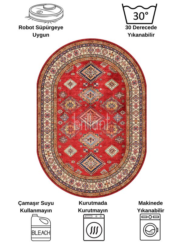 (kirmizi) Kilim Motifli Klasik Kaymaz Taban Halı - 8