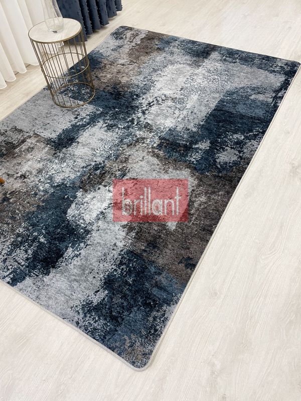 (lacivert) GRİ-LACİVERT Abstract Desenli Kaymaz Taban Yolluk Halı - 2