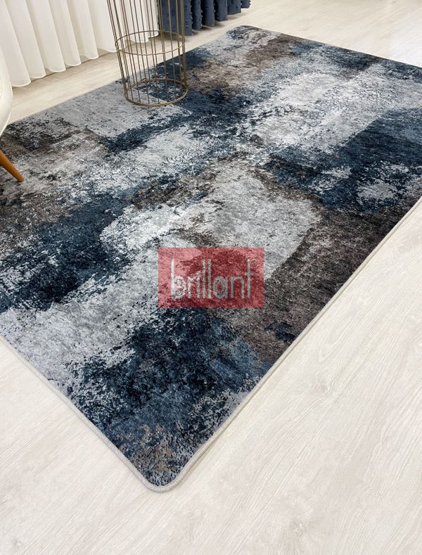(lacivert) GRİ-LACİVERT Abstract Desenli Kaymaz Taban Yolluk Halı - 3