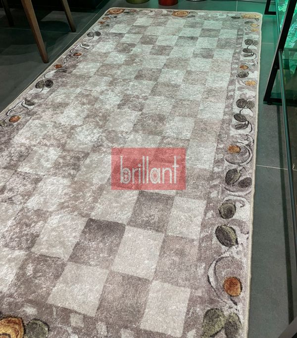 (bej) Bej Turuncu Dama Desenli Kaymaz Taban Mutfak Halısı - 4