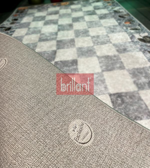 (gri) Gri Turuncu Dama Desenli Kaymaz Taban Mutfak Halısı - 7