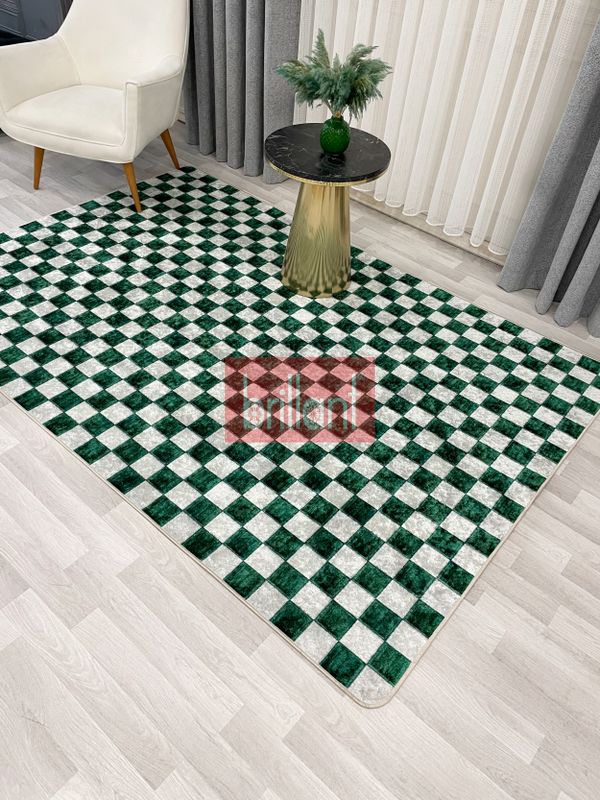 (yesil) Yeşil Gri Damalı Kaymaz Taban Halı - 1