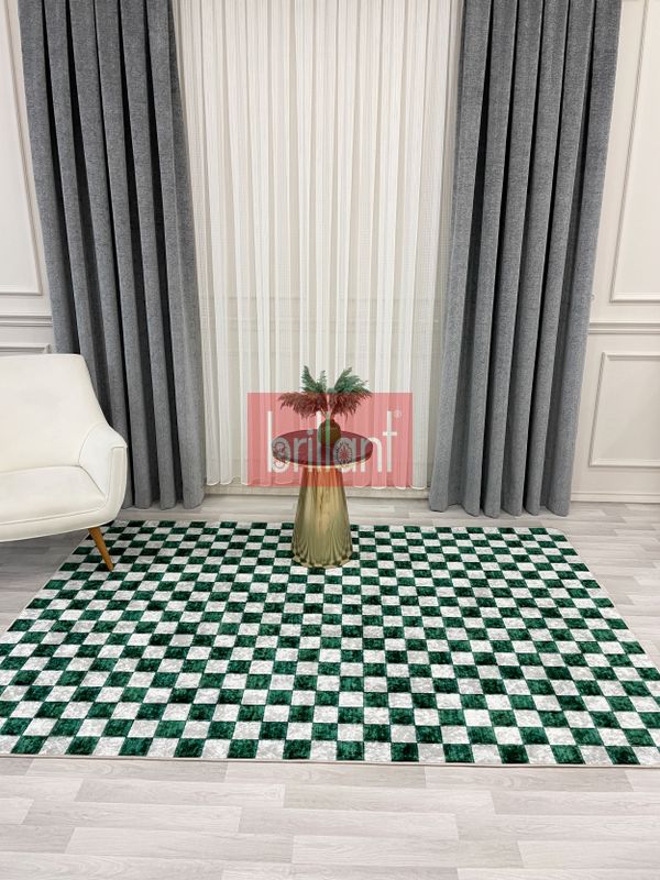 (yesil) Yeşil Gri Damalı Kaymaz Taban Halı - 3