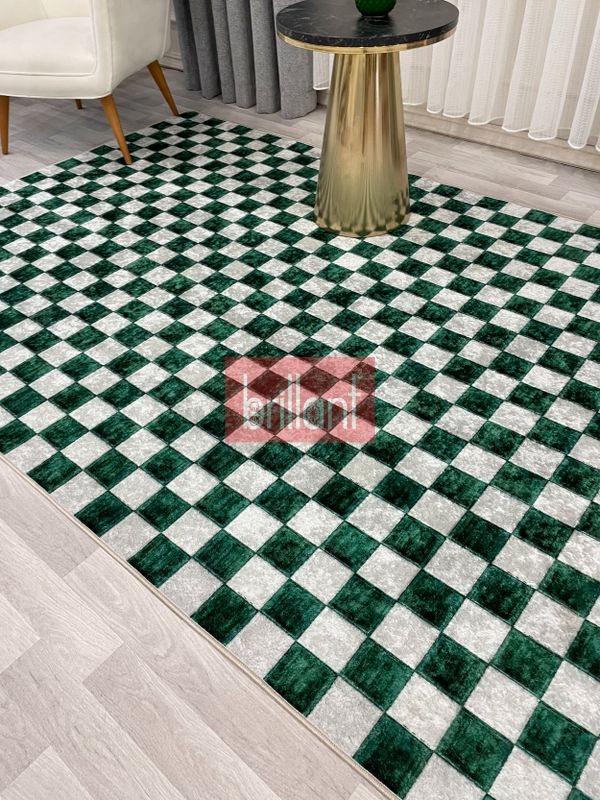 (yesil) Yeşil Gri Damalı Kaymaz Taban Halı - 4