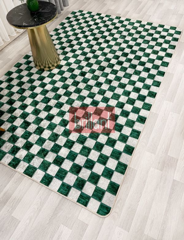 (yesil) Yeşil Gri Damalı Kaymaz Taban Halı - 5
