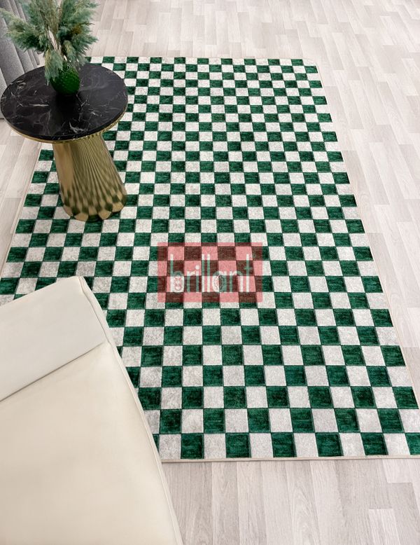 (yesil) Yeşil Gri Damalı Kaymaz Taban Halı - 6