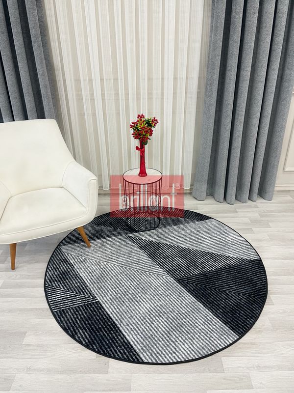(gri-1) Gri Renk Geometrik Desen Kaymaz Taban Yolluk Halı - 1