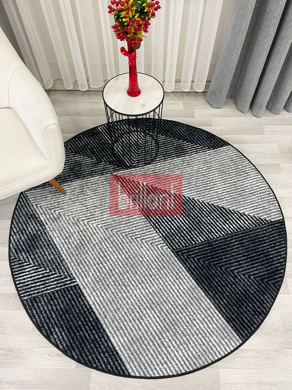 (gri-1) Gri Renk Geometrik Desen Kaymaz Taban Yolluk Halı - 3