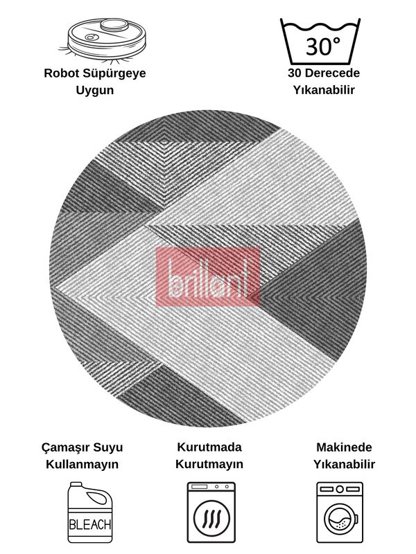 (gri-1) Gri Renk Geometrik Desen Kaymaz Taban Yolluk Halı - 5