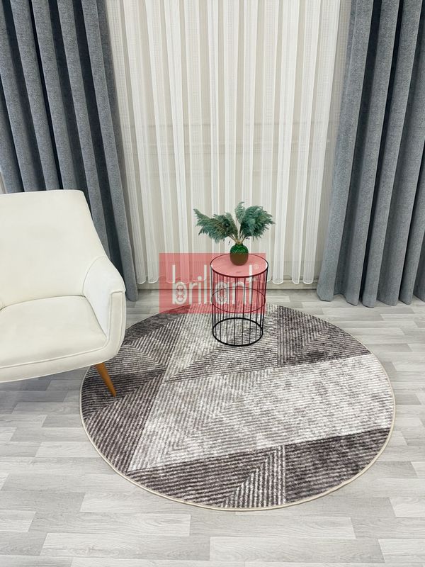 (bej-oval) Bej Renk Geometrik Desen Kaymaz Taban Yolluk Halı - 1
