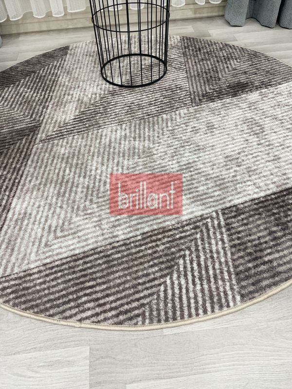 (bej-oval) Bej Renk Geometrik Desen Kaymaz Taban Yolluk Halı - 4