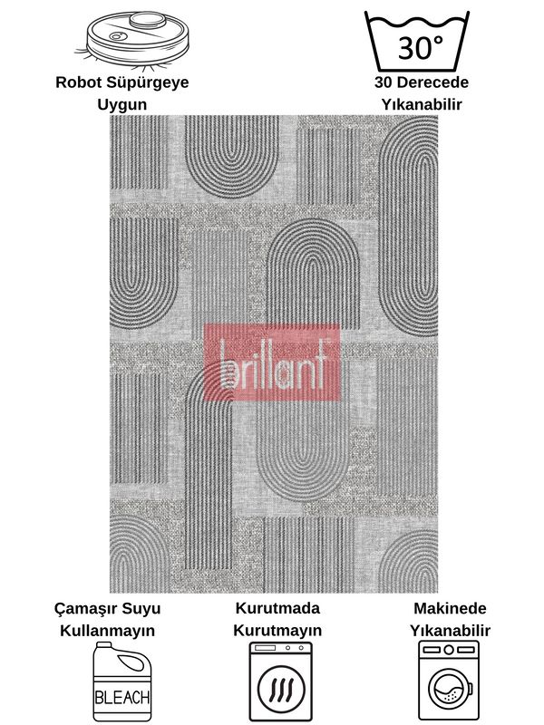 (gri) Gri Jüt Görünümlü Modern Halı - 8