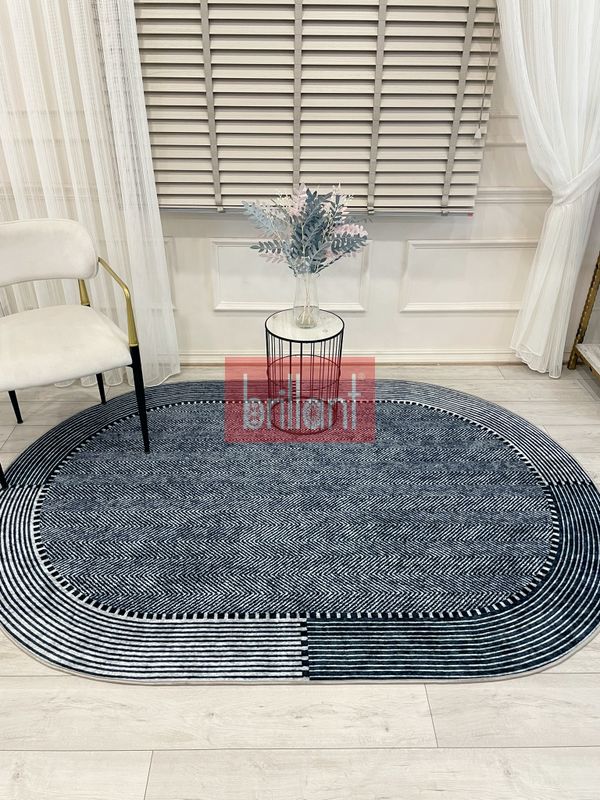 (lacivert) GRİ-LACİVERT Jüt Sisal Görünüm Kaymaz Taban Halı - 3