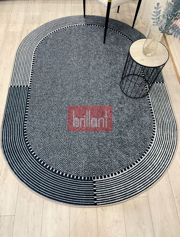 (lacivert) GRİ-LACİVERT Jüt Sisal Görünüm Kaymaz Taban Halı - 4