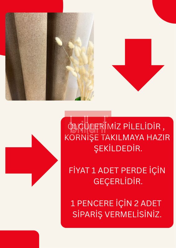 (fume) Füme Gri Renk Keten Görünümlü 1/3 SIK Pile Fon Perde - 7