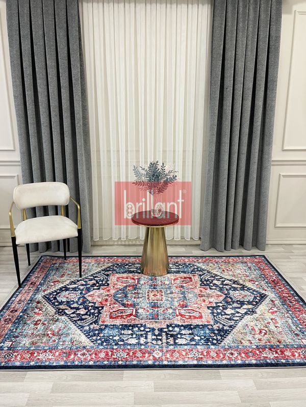 (lacivert) Kilim Motifli SAÇAKLI Klasik Kaymaz Taban Halı - 1