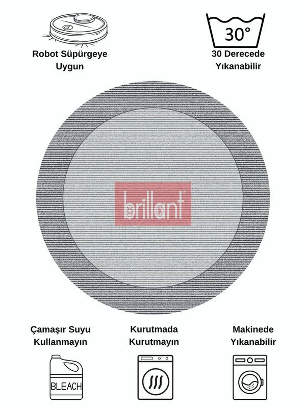 (gri) GRİ Renk Kaymaz Taban Yuvarlak Halı - 7