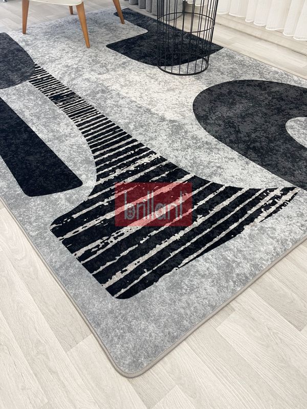 (gri) Gri Renk Soyut Görünümlü Modern Halı - 2