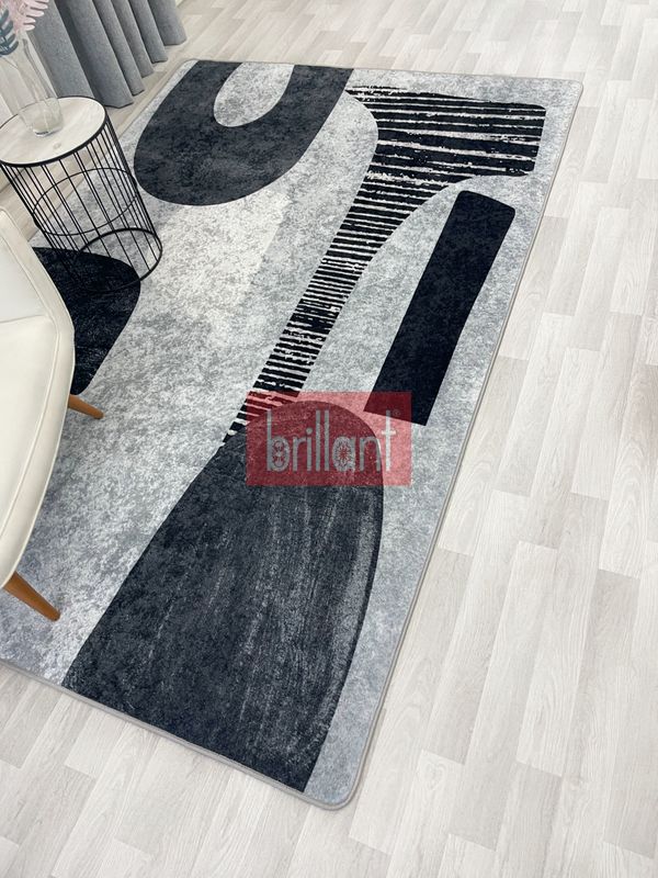 (gri) Gri Renk Soyut Görünümlü Modern Halı - 4