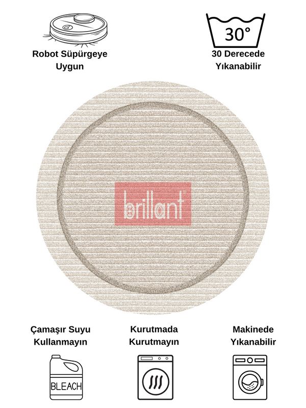 (bej) İskandinav Tarzı Kaymaz Taban Sisal Görünüm Daire Halı - 6