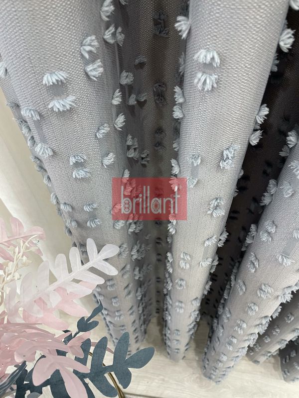 (acik-gri) Açık Gri Renk Ponponlu Pufy Fon Perde 1/3 SIK Pile - 2