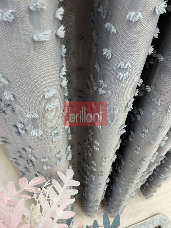 (acik-gri) Açık Gri Renk Ponponlu Pufy Fon Perde 1/3 SIK Pile - 4
