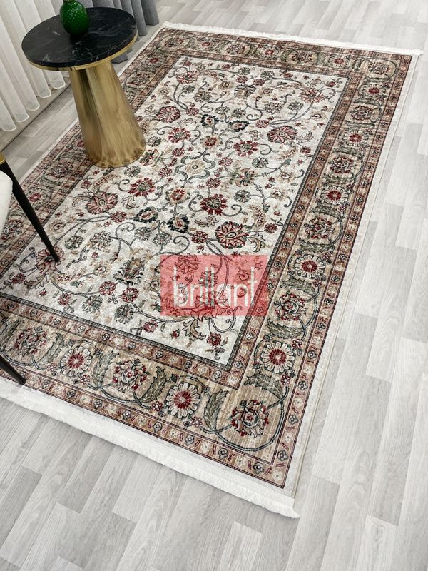 (bej) Kilim Motifli SAÇAKLI Klasik Kaymaz Taban Halı - 1