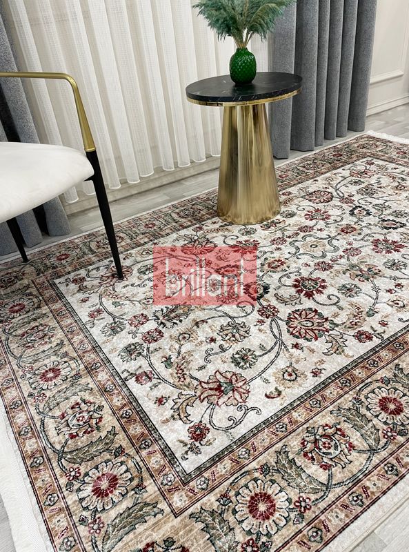 (bej) Kilim Motifli SAÇAKLI Klasik Kaymaz Taban Halı - 2