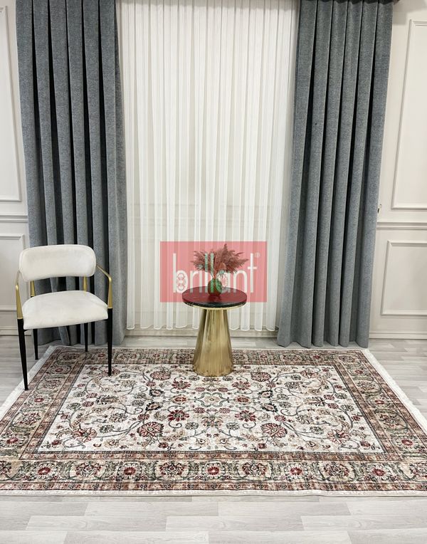 (bej) Kilim Motifli SAÇAKLI Klasik Kaymaz Taban Halı - 3