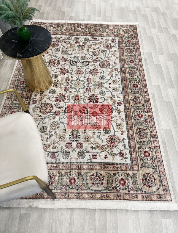 (bej) Kilim Motifli SAÇAKLI Klasik Kaymaz Taban Halı - 4