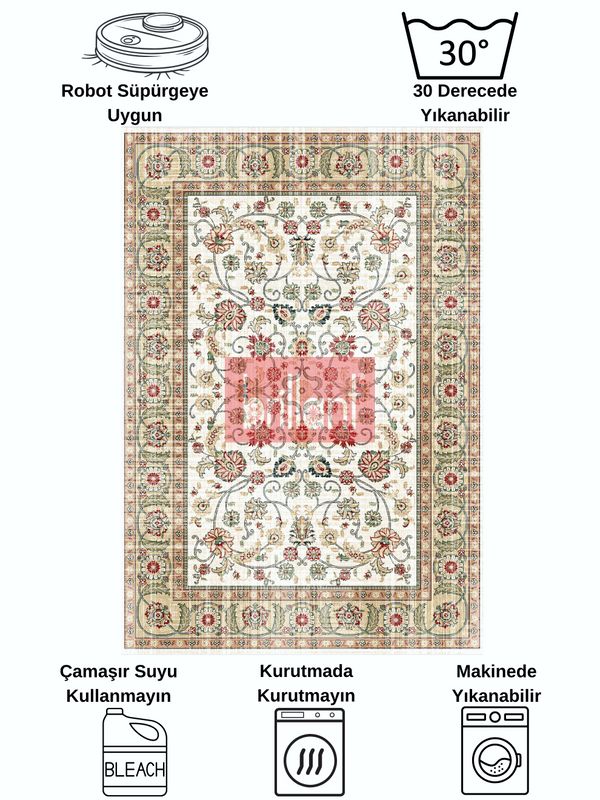 (bej) Kilim Motifli SAÇAKLI Klasik Kaymaz Taban Halı - 6