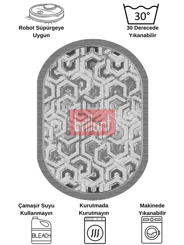 (gri) Gri Renk Kabartmalı Görünüm OVAL Lateks Deri Taban Halı - 6