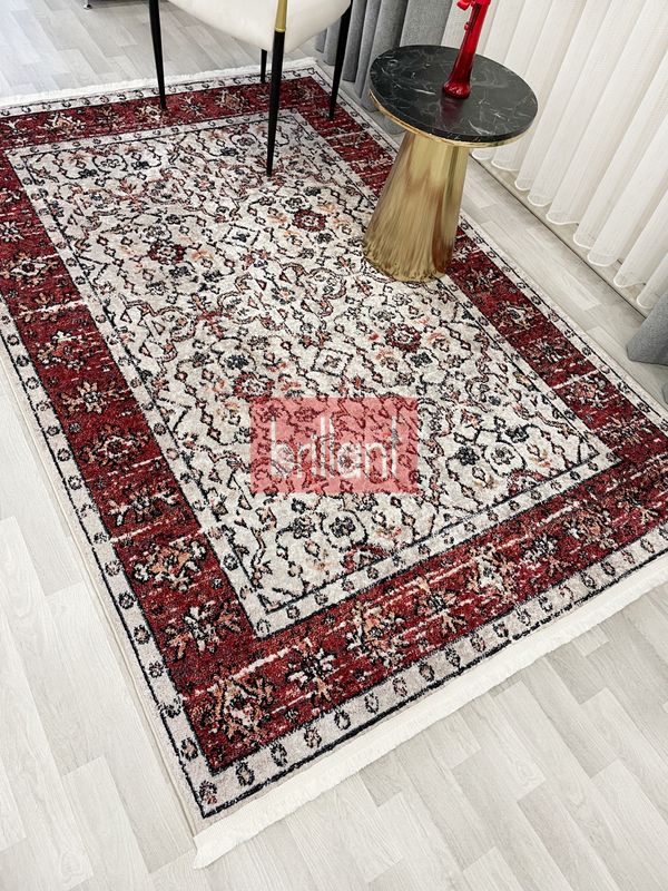 (bej) Kilim Motifli SAÇAKLI Klasik Kaymaz Taban Halı - 1