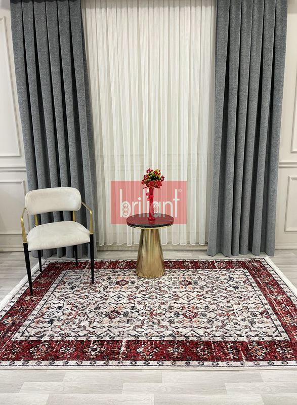 (bej) Kilim Motifli SAÇAKLI Klasik Kaymaz Taban Halı - 3