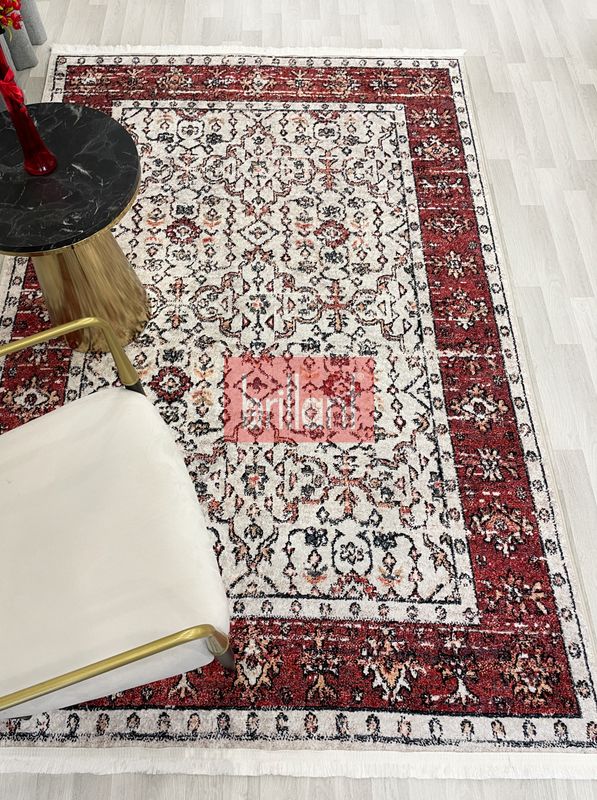 (bej) Kilim Motifli SAÇAKLI Klasik Kaymaz Taban Halı - 4