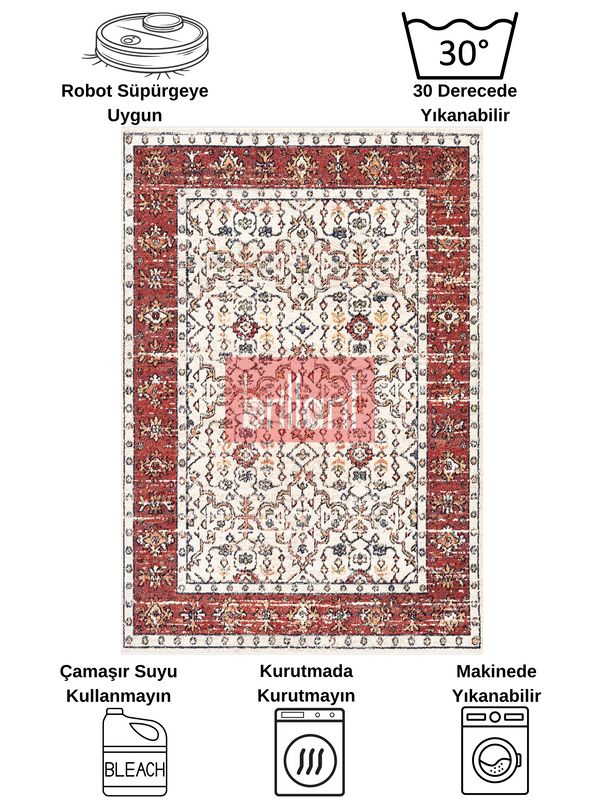 (bej) Kilim Motifli SAÇAKLI Klasik Kaymaz Taban Halı - 7