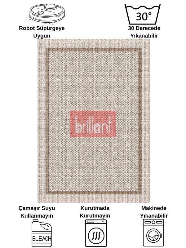 (kahverengi) VİZON-KAHVE Jüt Sisal Görünüm Bordürlü Kaymaz Taban Yolluk Mutfak Halı - 8