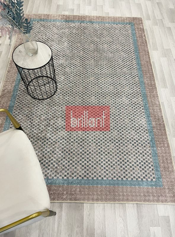 (acik-kahverengi) KAHVE-MAVİ Jüt Sisal Görünüm Bordürlü Kaymaz Taban Yolluk Mutfak Halı - 1