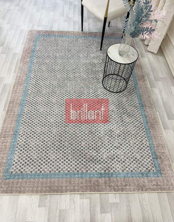 (acik-kahverengi) KAHVE-MAVİ Jüt Sisal Görünüm Bordürlü Kaymaz Taban Yolluk Mutfak Halı - 4