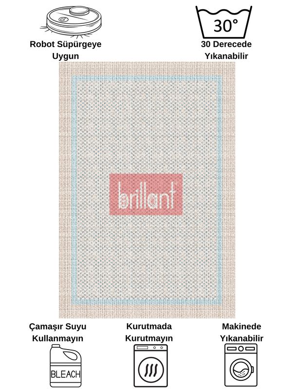 (acik-kahverengi) KAHVE-MAVİ Jüt Sisal Görünüm Bordürlü Kaymaz Taban Yolluk Mutfak Halı - 8