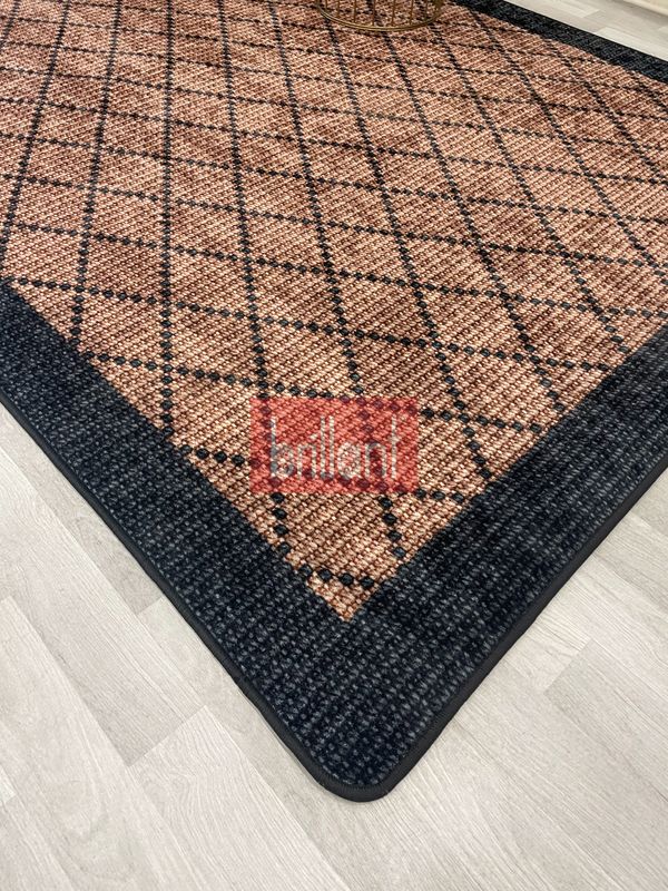 (kahverengi) KAHVERENGİ-SİYAH Jüt  Sisal Görünüm Bordürlü Kaymaz Taban Yolluk Halı - 2