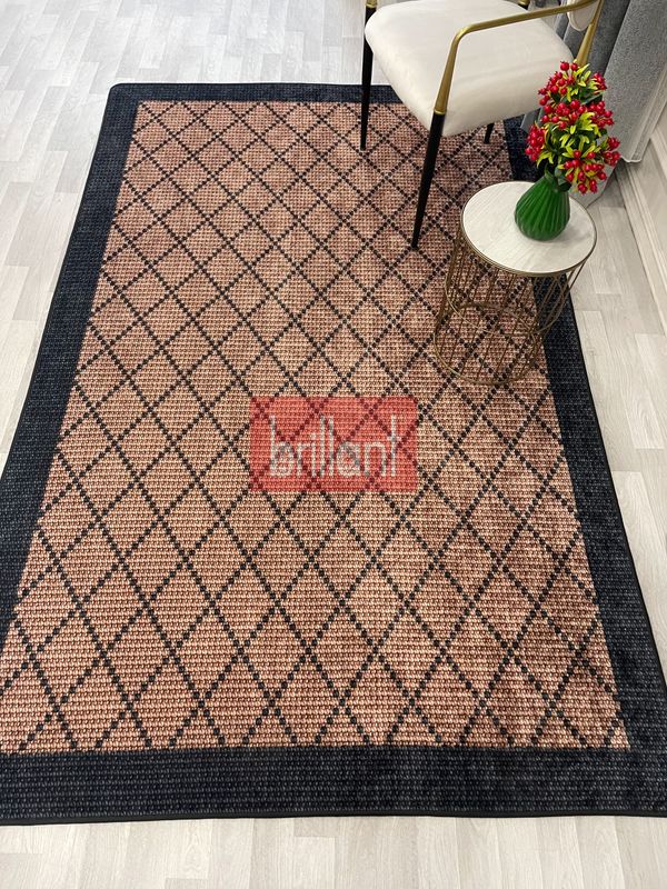 (kahverengi) KAHVERENGİ-SİYAH Jüt  Sisal Görünüm Bordürlü Kaymaz Taban Yolluk Halı - 5