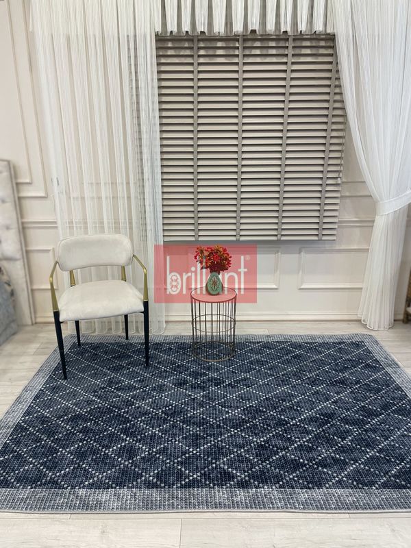 (lacivert) LACİVERT-GRİ Jüt  Sisal Görünüm Bordürlü Kaymaz Taban Yolluk Halı - 1