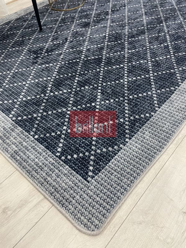 (lacivert) LACİVERT-GRİ Jüt  Sisal Görünüm Bordürlü Kaymaz Taban Yolluk Halı - 2