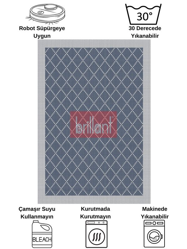 (lacivert) LACİVERT-GRİ Jüt  Sisal Görünüm Bordürlü Kaymaz Taban Yolluk Halı - 7