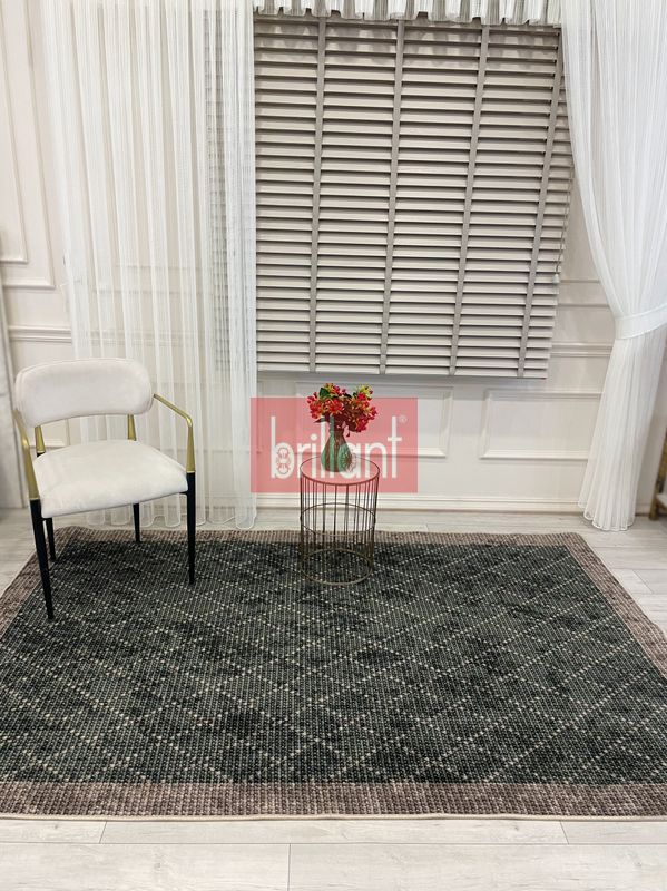 (yesil) YEŞİL-KAHVERENGİ  Jüt  Sisal Görünüm Bordürlü Kaymaz Taban Yolluk Halı - 1