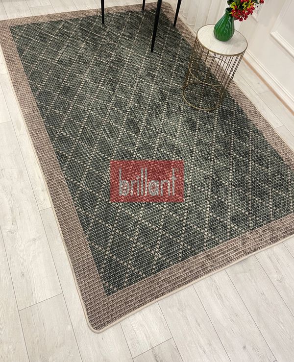 (yesil) YEŞİL-KAHVERENGİ  Jüt  Sisal Görünüm Bordürlü Kaymaz Taban Yolluk Halı - 3