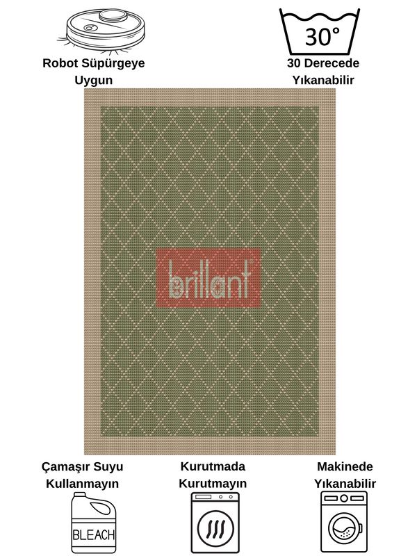 (yesil) YEŞİL-KAHVERENGİ  Jüt  Sisal Görünüm Bordürlü Kaymaz Taban Yolluk Halı - 7