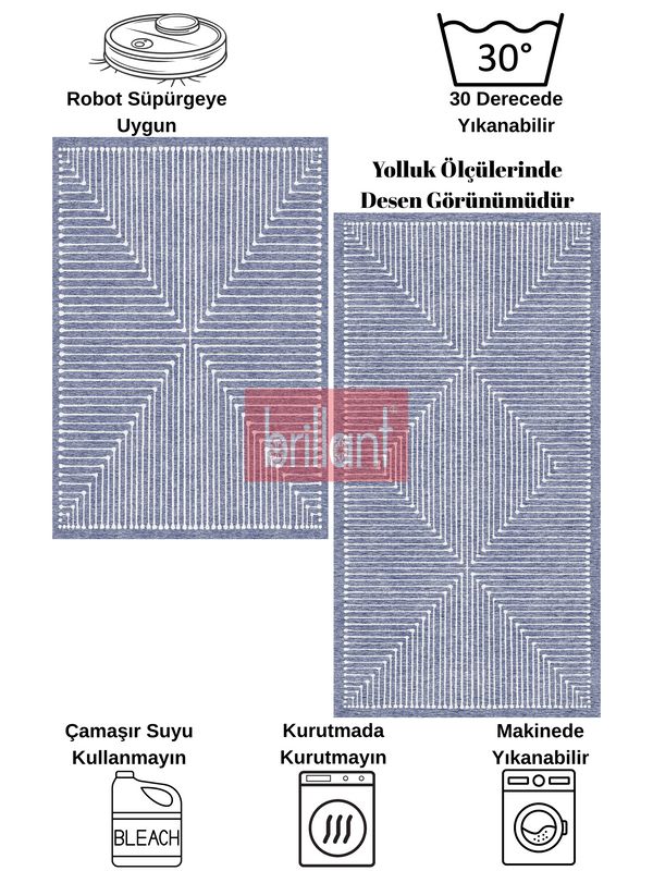 (lacivert) Lacivert Renk Şönil Görünümlü Tasarım Yolluk Halı Mutfak Halısı - 8