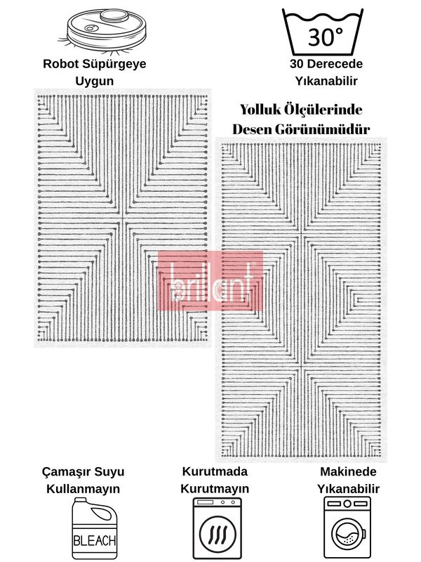 (gri) Gri Renk Şönil Görünümlü Tasarım Yolluk Halı Mutfak Halısı - 7